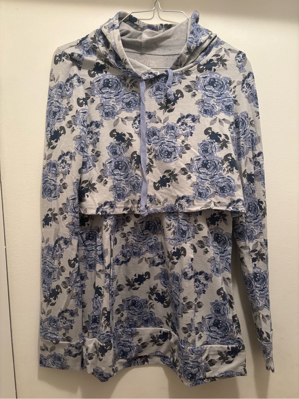 Latched Mama Blue Floral Nursing Hoodie - Gray Base